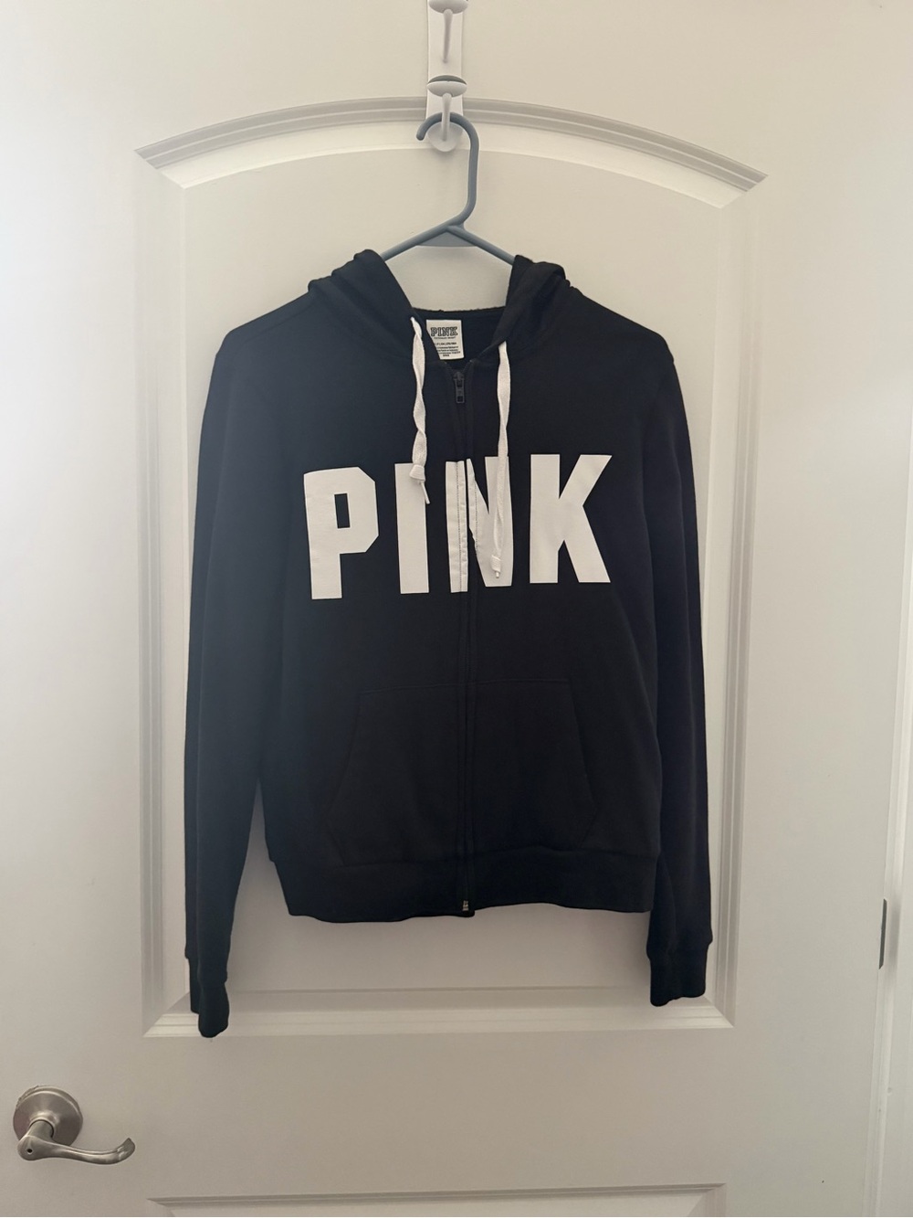 PINK Victoria's Secret Black Zip Hoodie with White Logo - Picture 1 of 7